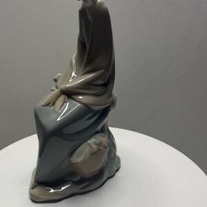 Porcelain Seated Figure Sculpture in Gray and Beige - Home Art